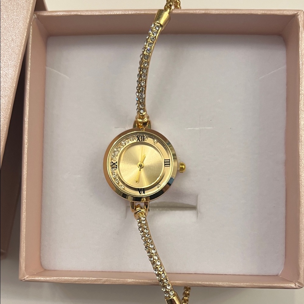 Gold cuff  Watch with pull Chain